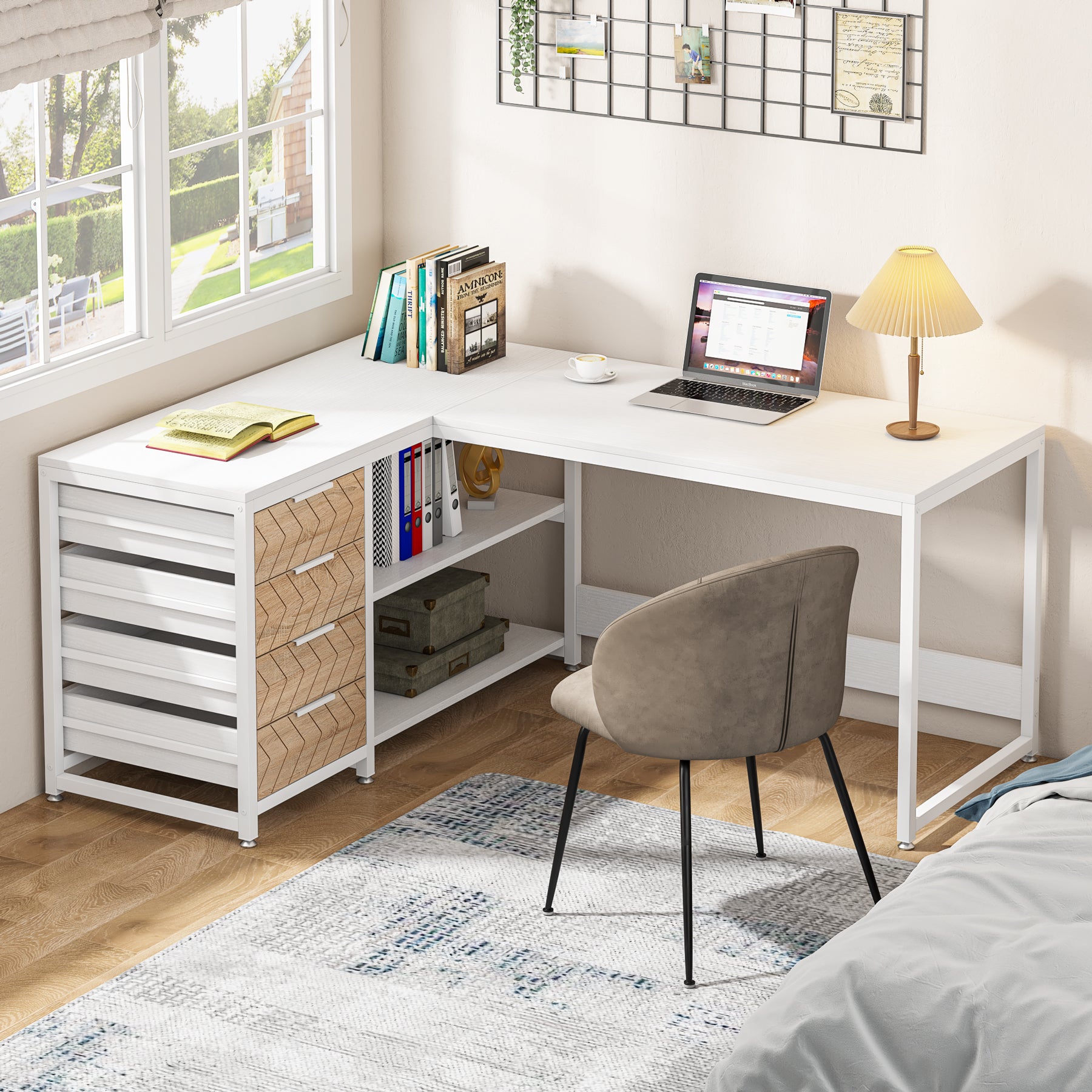 59" Reversible L-Shaped Desk with Drawers